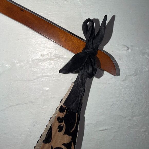 Hale Bob Burnout Velvet Boho Top Tie Shoulder Black Tan Floral Elastic Waist M - Picture 3 of 11